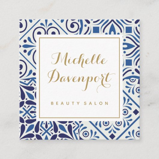 Blauwe tegels stilish vierkant visitekaartje (Voorkant)