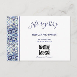 Blauwe tegels trouwcadeau registratie QR-code kaar Informatiekaartje