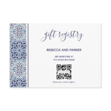 Blauwe tegels trouwcadeau registratie QR-codekaart