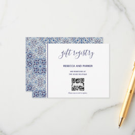 Blauwe tegels trouwcadeau registratie QR-codekaart Informatiekaartje