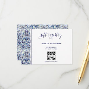 Blauwe tegels trouwcadeau registratie QR-codekaart Informatiekaartje