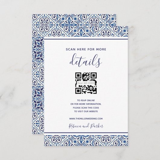 Blauwe tegels trouwgegevens QR-code invoegen kaart (Voorkant / Achterkant)