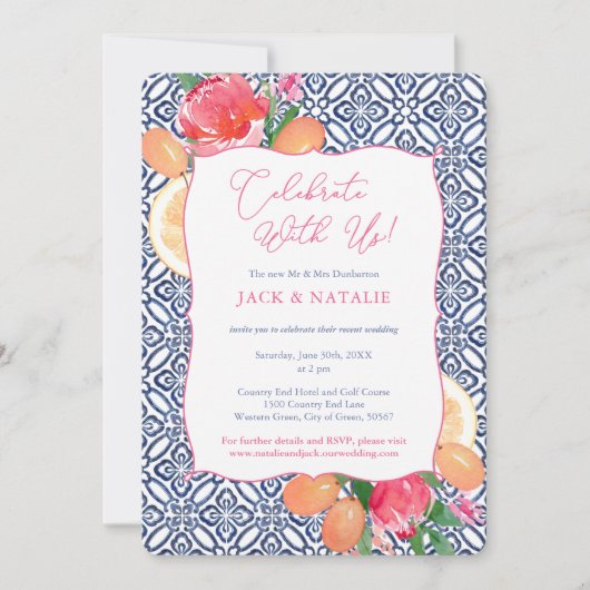 Blauwe Tegels Vivid Florals Citrus viert met ons Kaart (Voorkant)