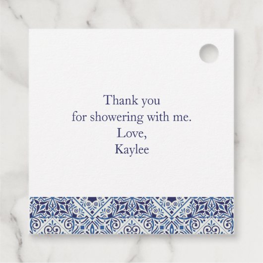 Blauwe tegels Vrijgezellenfeest Bedankjes Labels (Achterkant)