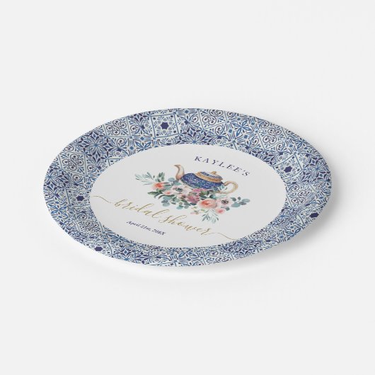 Blauwe tegels Vrijgezellenfeest theedecor Papieren Bordje (Gekanteld)