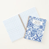 Blauwe Tegels Waterverf gepersonaliseerd Notitieboek (Binnen)