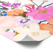 Blauwe tegels waterverf wilde bloemen baby welkom poster (Hoek)