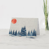 Blauwe tekening winterlandschapsbos feestdagen kaart (Achterkant)