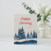 Blauwe tekening winterlandschapsbos feestdagenkaart (Staand voorkant)