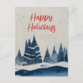 Blauwe tekening winterlandschapsbos feestdagenkaart (Voorkant)