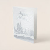 Blauwe tekening winterlandschapsbos folie kaarten (Voorkant)