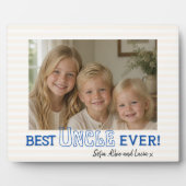 Blauwe tekst "Beste oom ooit" Fotodisplayplaque Fotoplaat (Voorkant)