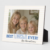 Blauwe tekst "Beste oom ooit" Fotodisplayplaque Fotoplaat (Zijkant)