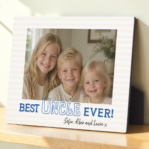 Blauwe tekst "Beste oom ooit" Fotodisplayplaque Fotoplaat