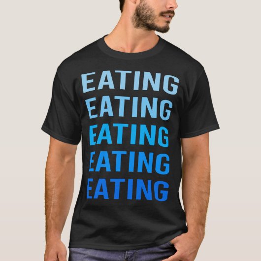 Blauwe Tekst Eten T-shirt (Voorkant)