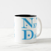 Blauwe tekst Nieuwe vader Tweekleurige Koffiemok (Voorkant rechts)