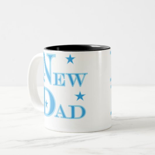 Blauwe tekst Nieuwe vader Tweekleurige Koffiemok (Voorkant links)