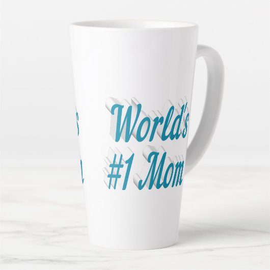 Blauwe tekst over mam latte mok (Rechterhoek)