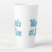 Blauwe tekst over mam latte mok (Voorkant)