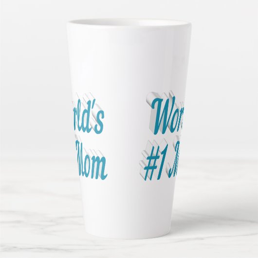 Blauwe tekst over mam latte mok (Voorkant)