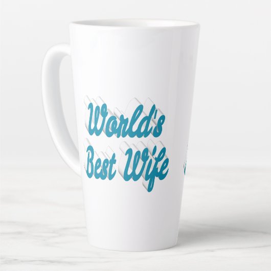 Blauwe tekst over Wife Latte Mok (Linkerhoek)