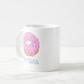 Blauwe tekst Roze gestrooide donut en naam koffie Koffiemok (Voorkant links)