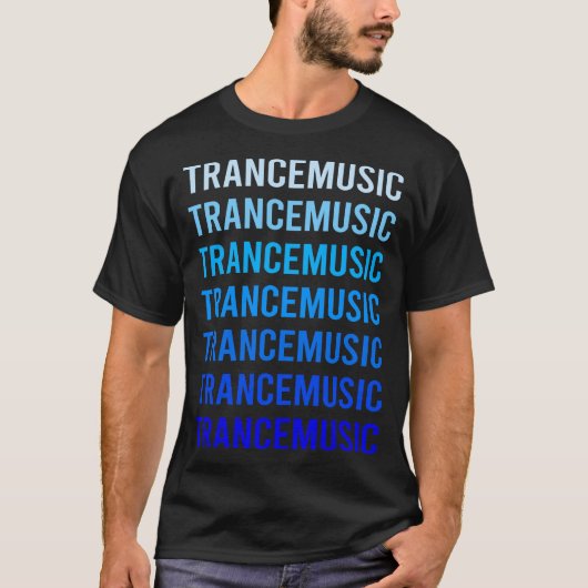 Blauwe tekst Trance-muziek T-shirt (Voorkant)