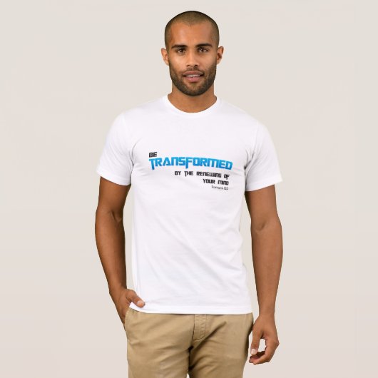 Blauwe tekst transformeren t-shirt (Voorkant volledig)
