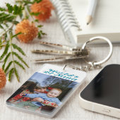 Blauwe tekst van de fotohemel van Nana Sleutelhanger (Voorkant Rechts)