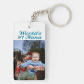 Blauwe tekst van de fotohemel van Nana Sleutelhanger (achterkant)