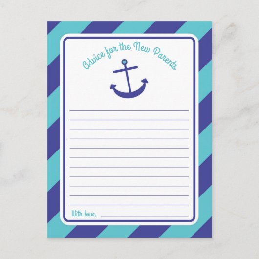 Blauwe tekst van het Baby shower van het Anker van Advieskaart (Voorkant)