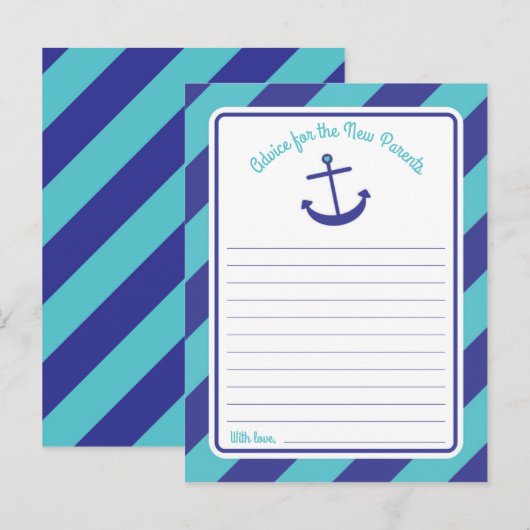 Blauwe tekst van het Baby shower van het Anker van Advieskaart (Voorkant / Achterkant)