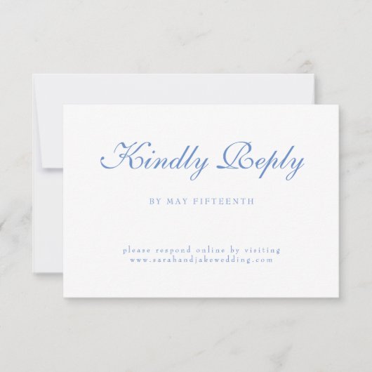 Blauwe Tekst Witte Bruiloft RSVP Kaartje (Voorkant)