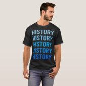 Blauwe tekstgeschiedenis t-shirt (Voorkant volledig)