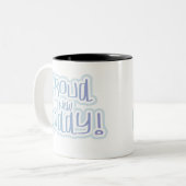 Blauwe tekstgroep nieuwe papa tweekleurige koffiemok (Voorkant links)