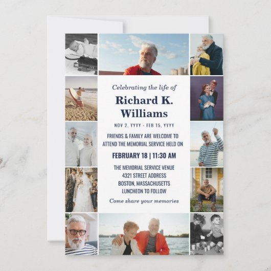 Blauwe tekstrand van 12 foto's die het leven viere kaart (Voorkant)