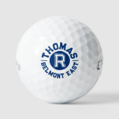 Blauwe tekstsport aangepaste monogram naam en team golfballen (Voorkant)