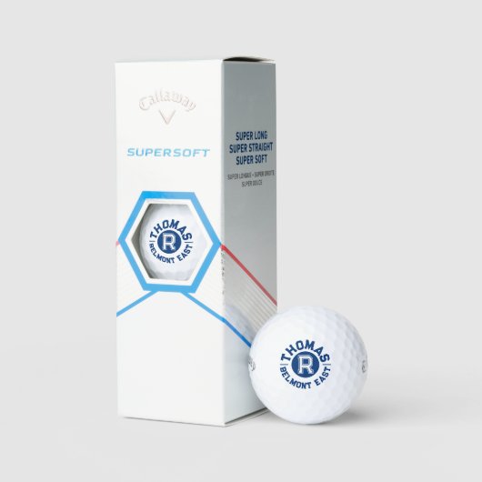 Blauwe tekstsport aangepaste monogram naam en team golfballen (Verpakking)