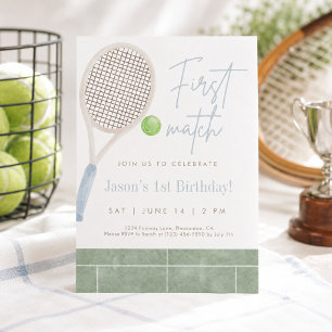 Blauwe tennis eerste verjaardagsfeest uitnodiging