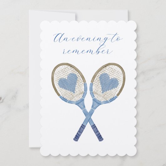 Blauwe tennisrackets met hartenuitnodiging kaart (Voorkant)