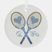 Blauwe tennisrackets met hartjes glas Ornament (Achterkant)