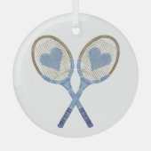 Blauwe tennisrackets met hartjes glas Ornament (Voorkant)