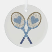 Blauwe tennisrackets met hartjes glas Ornament (Achterkant)