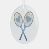 Blauwe tennisrackets met hartjes glas Ornament (Voorkant links)