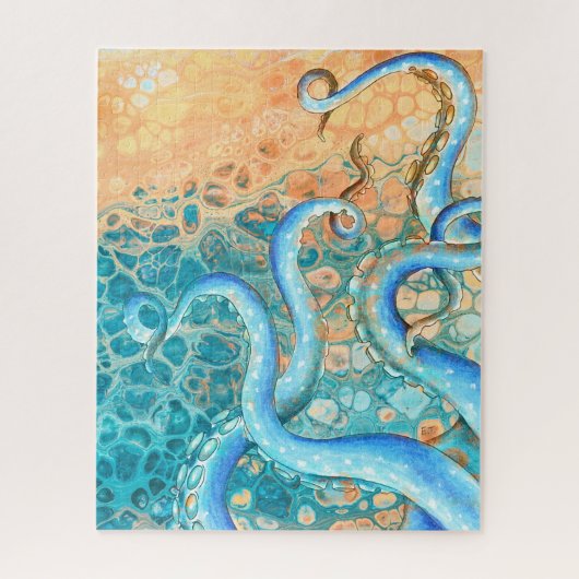 Blauwe tentakels Octopus Kraken Abstracte Blauwgro Legpuzzel (Verticaal)