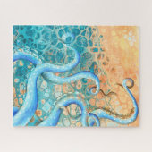 Blauwe tentakels Octopus Kraken Abstracte Blauwgro Legpuzzel (Horizontaal)