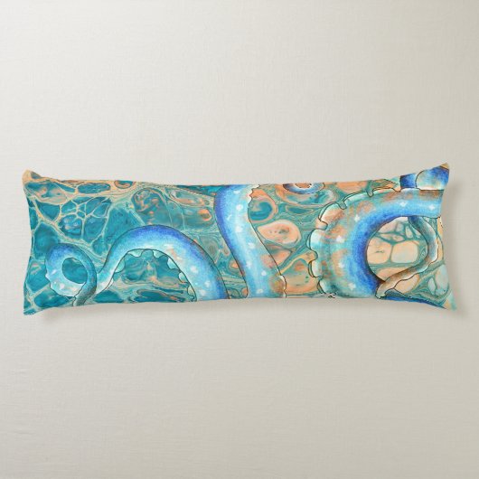 Blauwe tentakels Octopus Kraken Abstracte Blauwgro Lichaamskussen (Achterkant)
