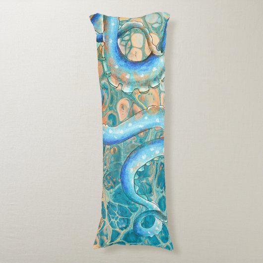 Blauwe tentakels Octopus Kraken Abstracte Blauwgro Lichaamskussen (Voorkant Verticaal)