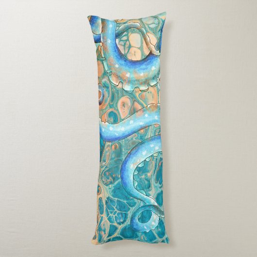 Blauwe tentakels Octopus Kraken Abstracte Blauwgro Lichaamskussen (Achterkant (Verticaal))