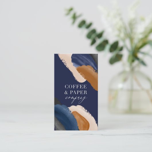 Blauwe terracotta abstracte waterverf moderne logo visitekaartje (Staand voorkant)